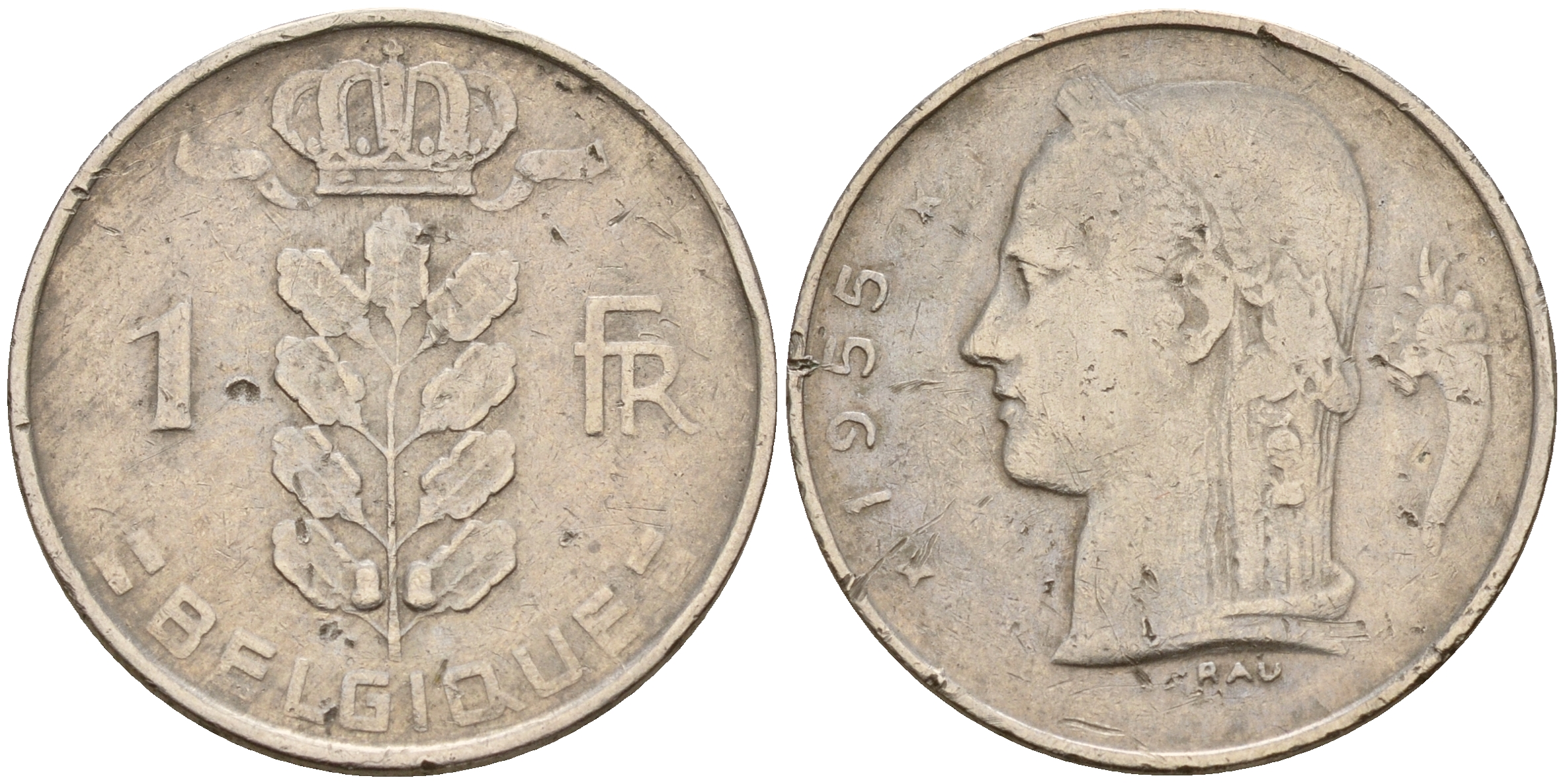 Бельгия 1 франк 1955 Belgique KM 142.1 медно-никель    4161-1227