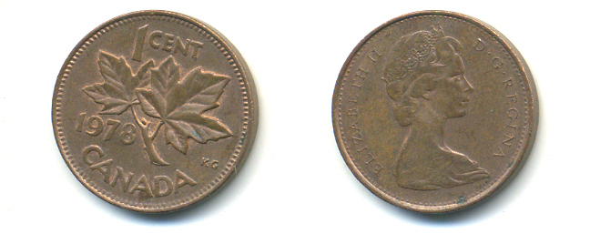 Канада 1 цент 1978 Елизавета II (1952-2022), кленовый лист KM 59.1 бронза 177-1353