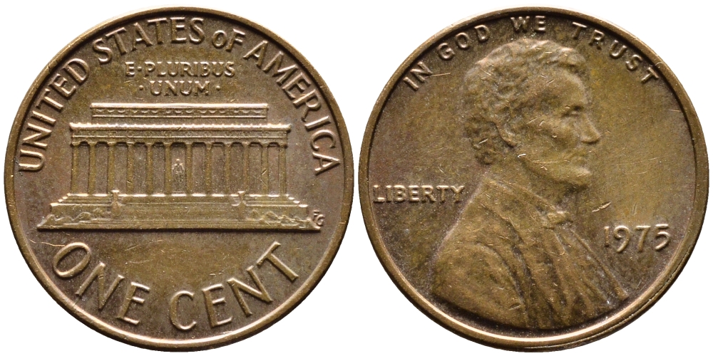 США 1 ЦЕНТ 1975 ЛИНКОЛЬН KM 201 медь цинк 4383-1164