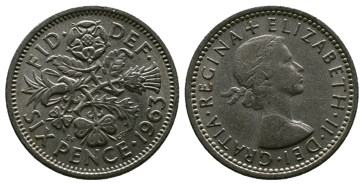 Великобритания 6 пенсов 1963 Елизавета II (1952-2022) KM 903, Spink 4149 медно-никель 4381-766