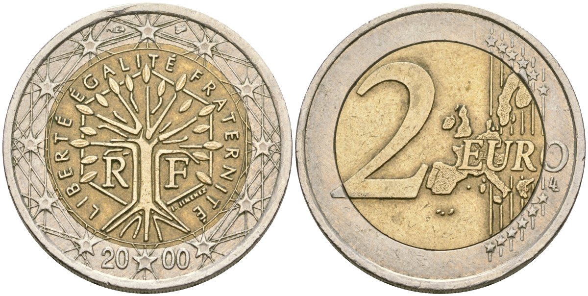 Франция 2 евро 2000 KM 1289 биметалл 4364-1455