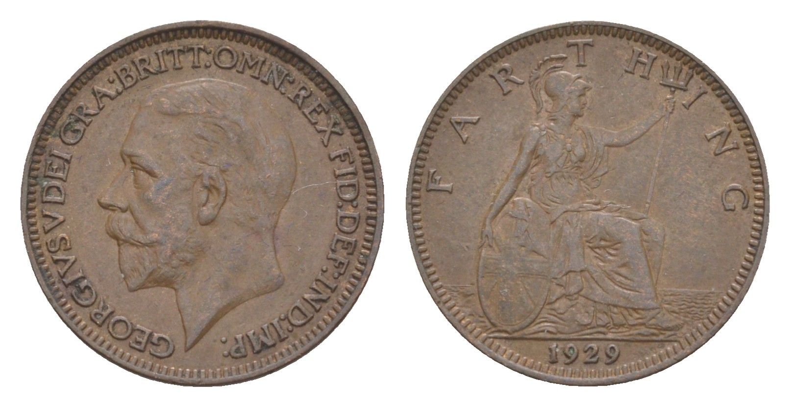 Великобритания 1 фартинг 1929 Георг V (1910-1936) KM 825, Spink 4061 бронза 3851-1025
