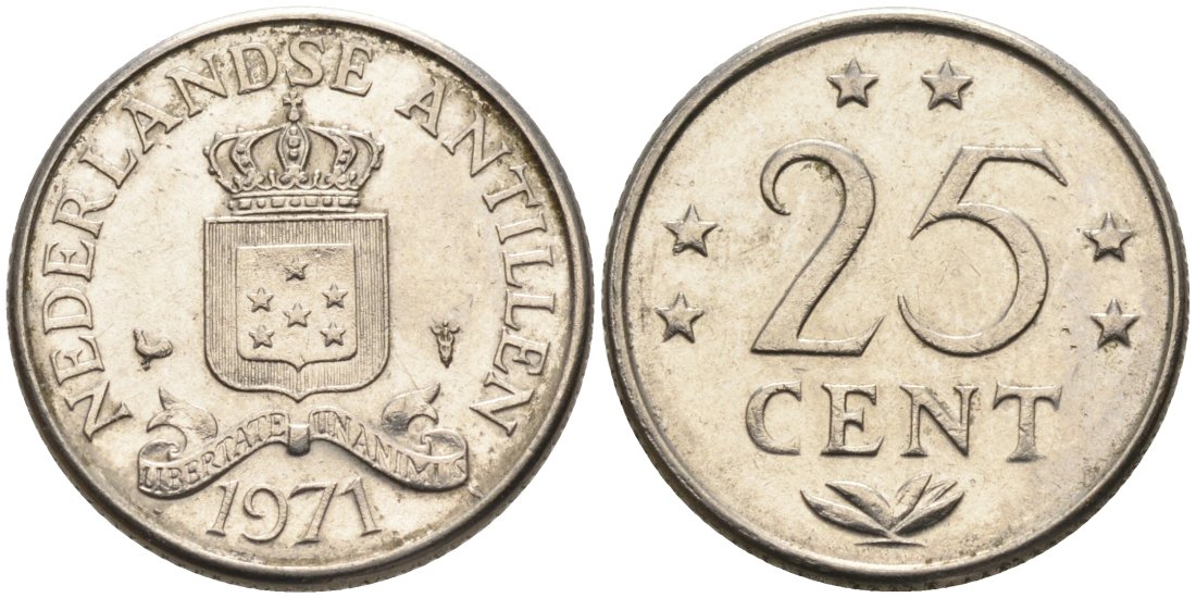 Нидерландские Антилы 25 центов 1971 Юлиана (1948-1980) KM 11 никель 4564-466