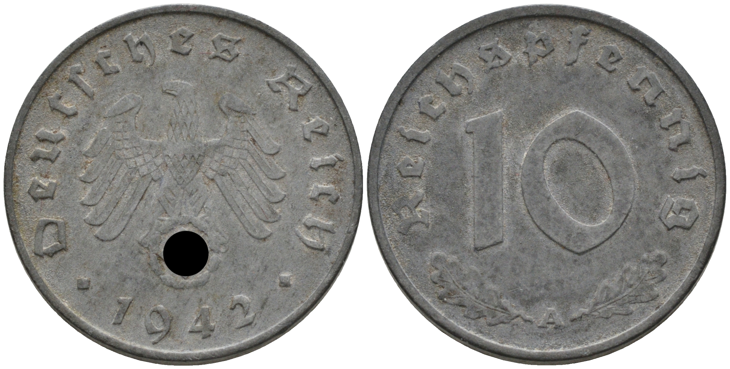 ГЕРМАНИЯ 10 РЕЙХСПФЕННИГОВ 1942 A J. 371, KM 101 цинк 75-245