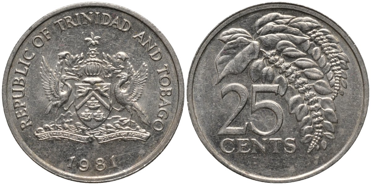 Тринидад и Тобаго 25 центов 1981 цветок дикая пуансеттия KM 32 медно-никель 4577-1251