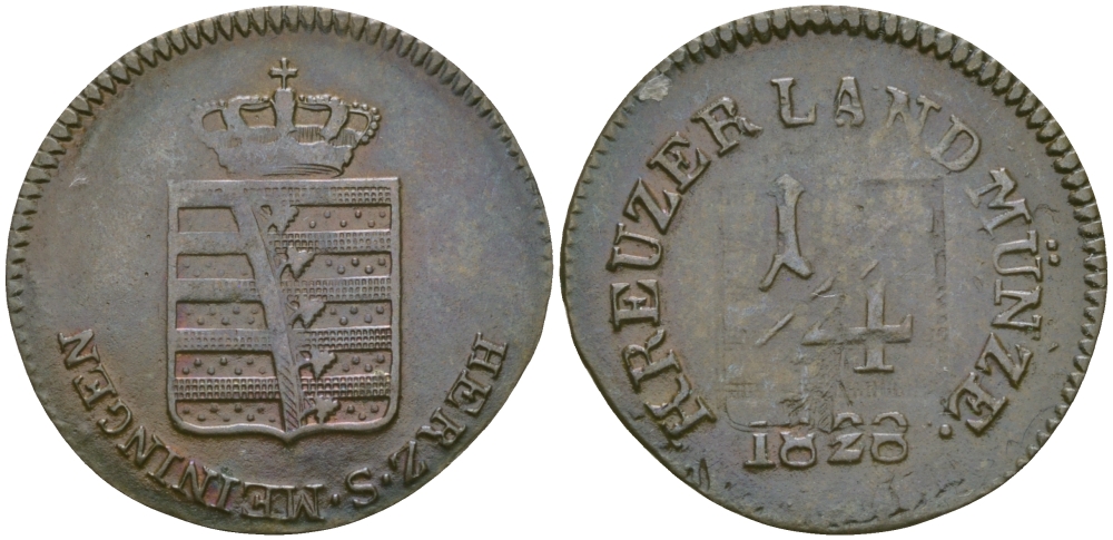 Саксен-Мейнинген 1/4 крейцера 1828 KM 119 медь 99-715