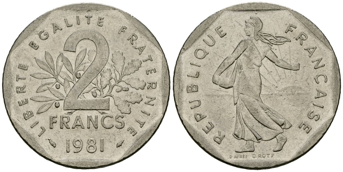 Франция 2 франка 1981 сеятель KM 942.1 никель 4120-423