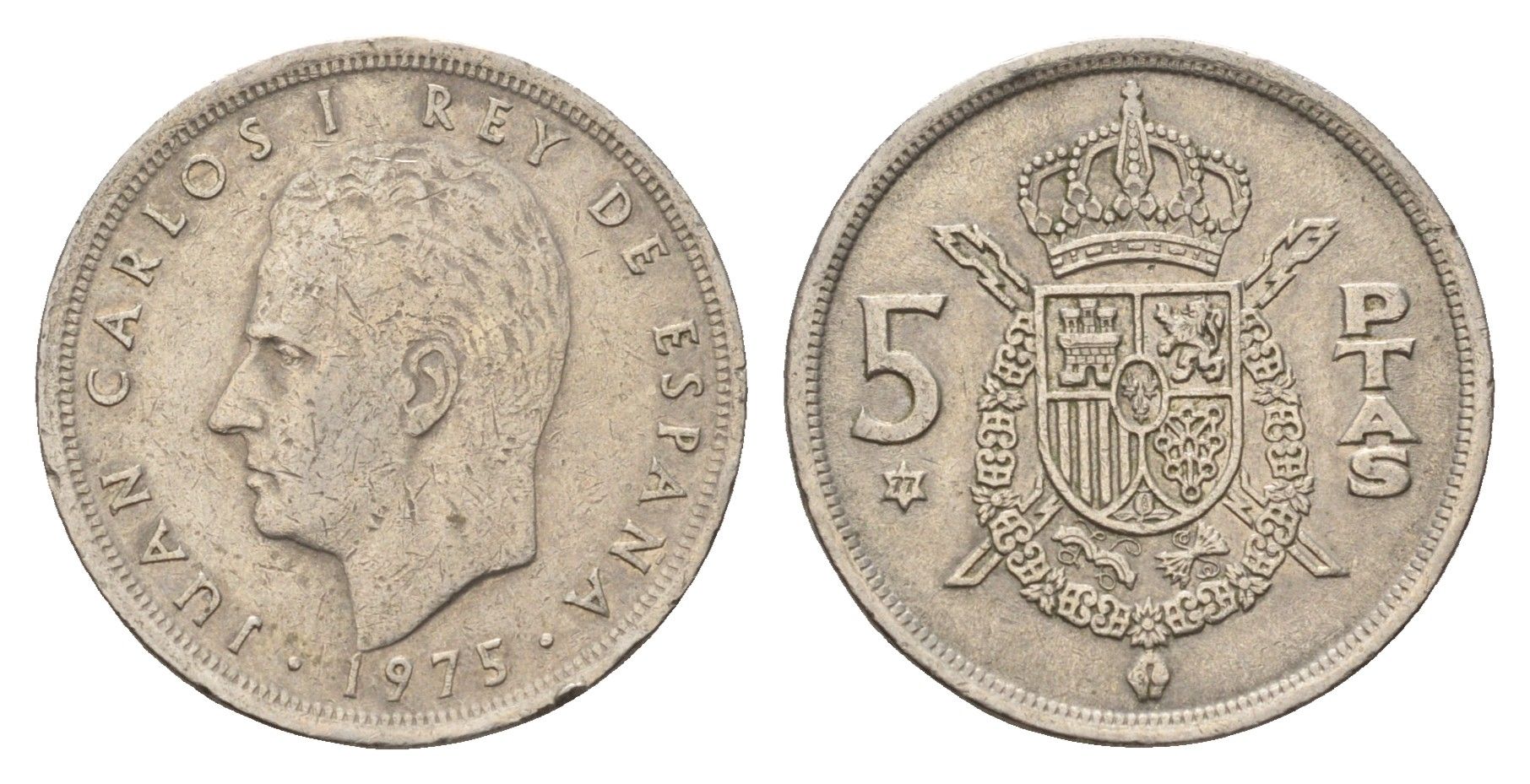 Испания 5 песет 1975 (77) Хуан Карлос I (1975-2014) KM 807 медно-никель 4707-336