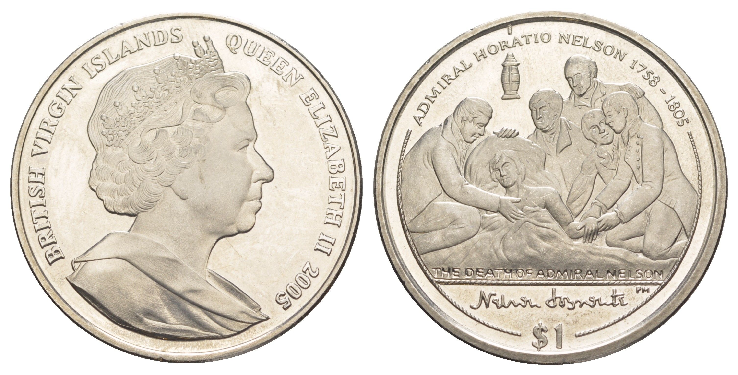 Британские Виргинские острова 1 доллар 2005 Горацио Нельсон - Смерть Нельсона KM 324 медно-никель BU 01-232-24