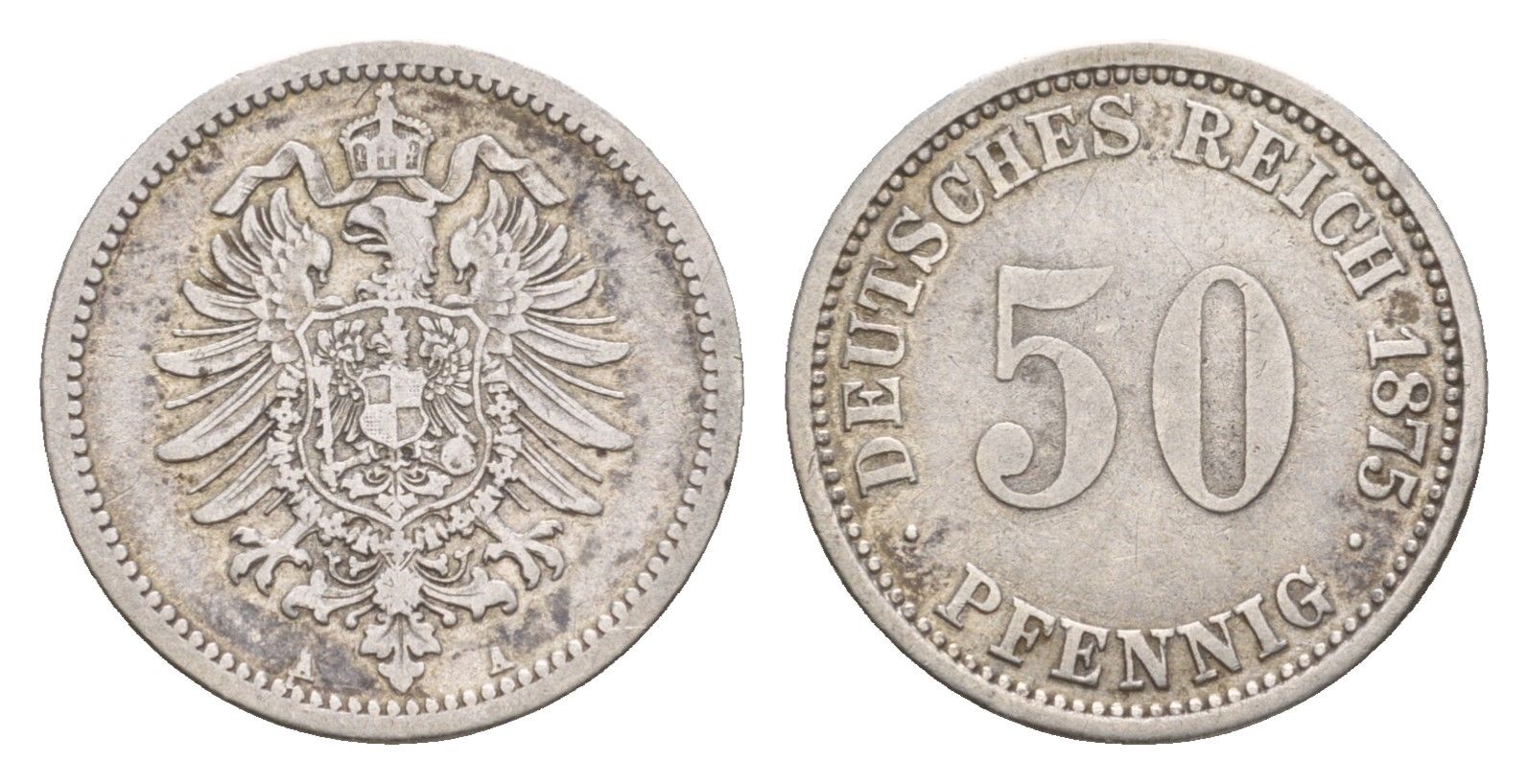 Германия 50 пфеннигов 1875 A, Вильгельм I (1861-1888) KM 6 серебро 1520-841