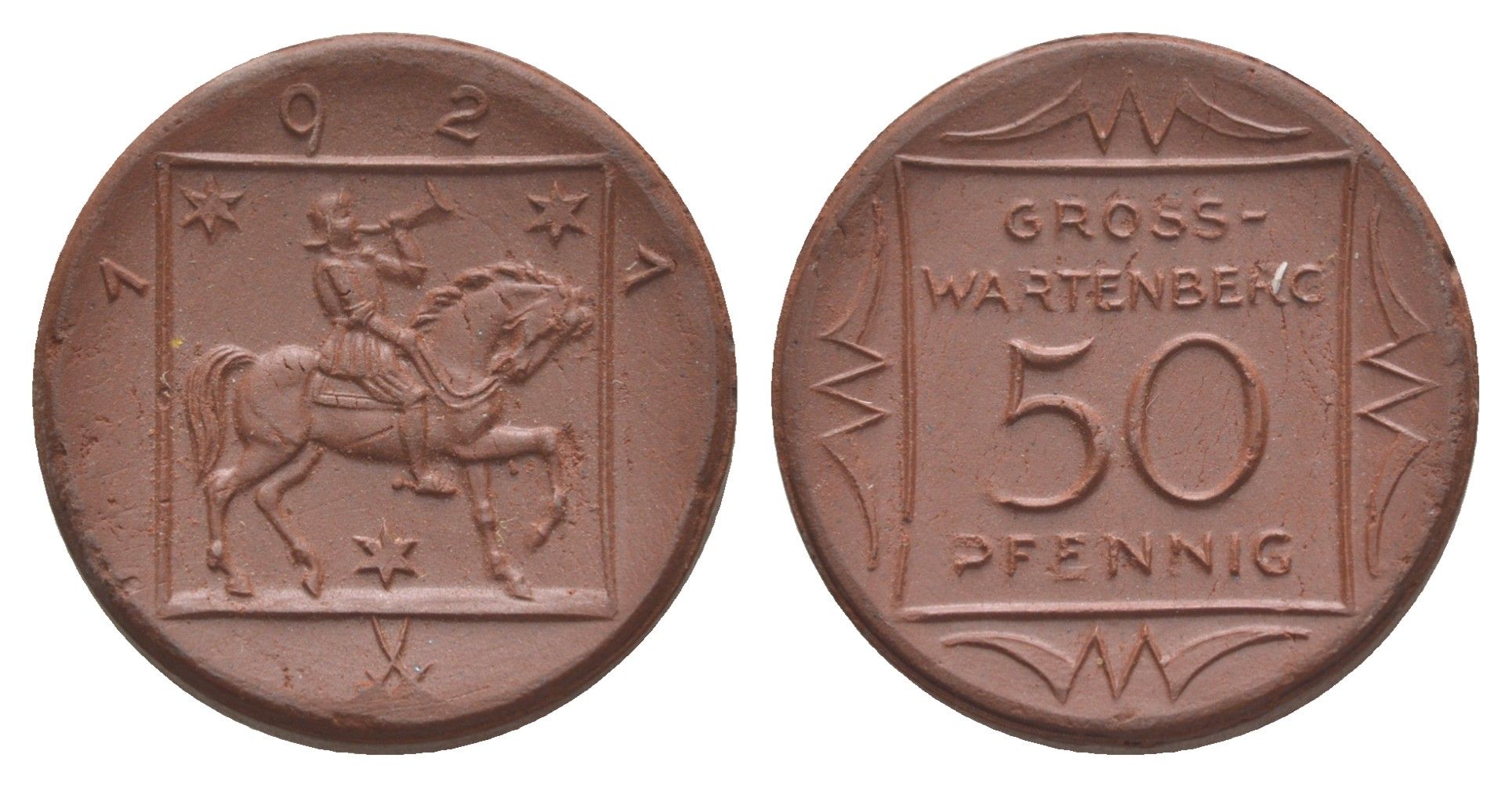 Гросс-Вартенберг 50 пфеннигов 1921 Men05 9859.3, Men18 12285.3, Scheuch 135a фарфор 1094-7-23