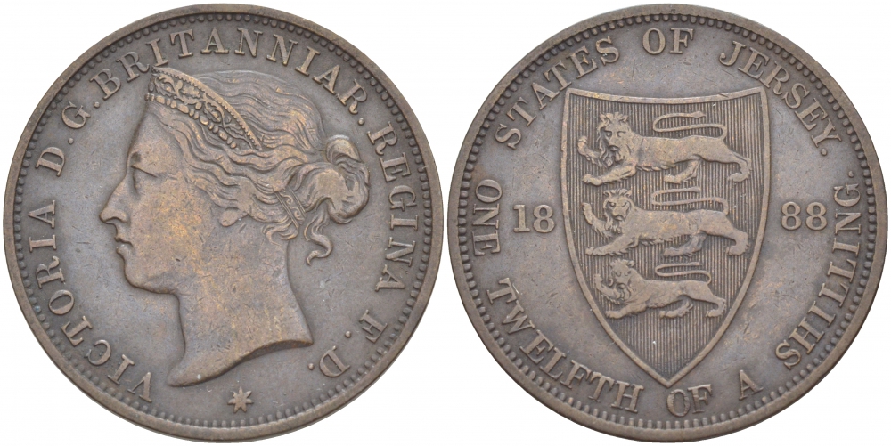 Джерси 1/12 шиллинга 1888 Виктория (1837-1901) KM 8 бронза 4536-1216