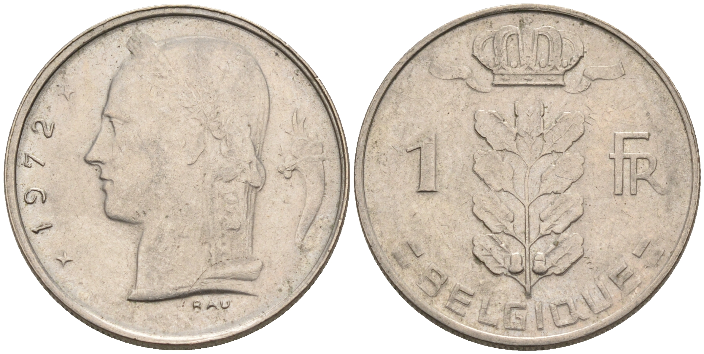 Бельгия 1 франк 1972 Belgique, Бодуэн I (1951-1993) KM 142.1 медно-никель 92-345