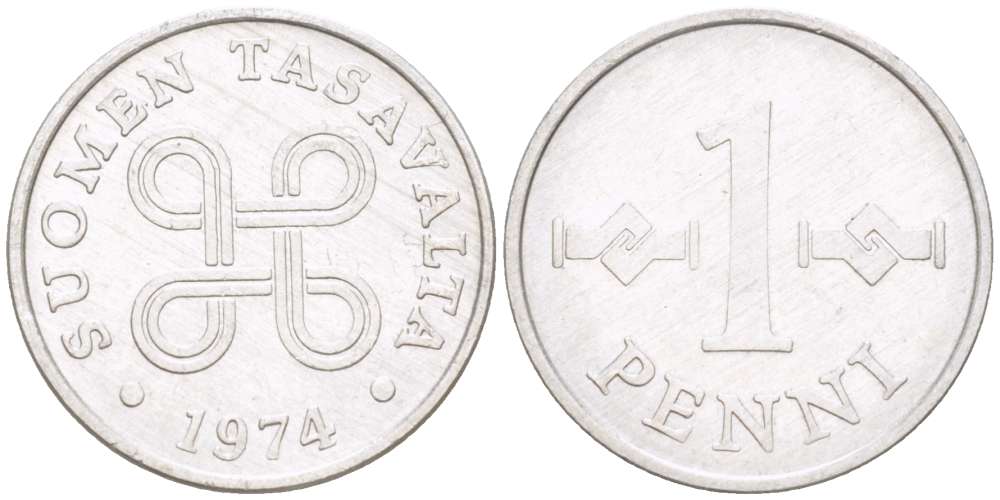 Финляндия 1 пенни 1974 KM 44а алюминий 4519-556