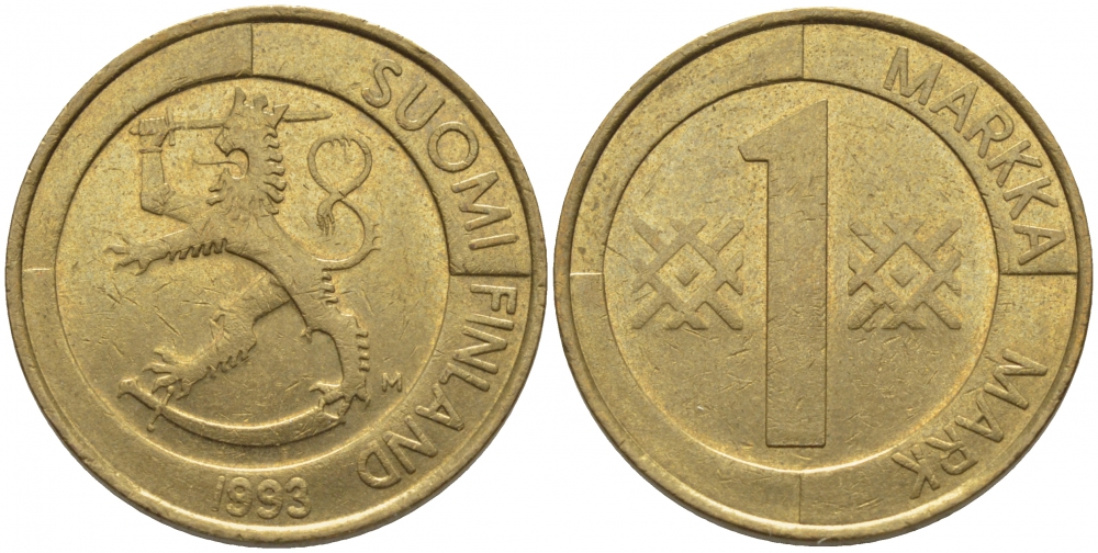 ФИНЛЯНДИЯ 1 МАРКА 1993 M KM 76 алюминиевая бронза 113-1153
