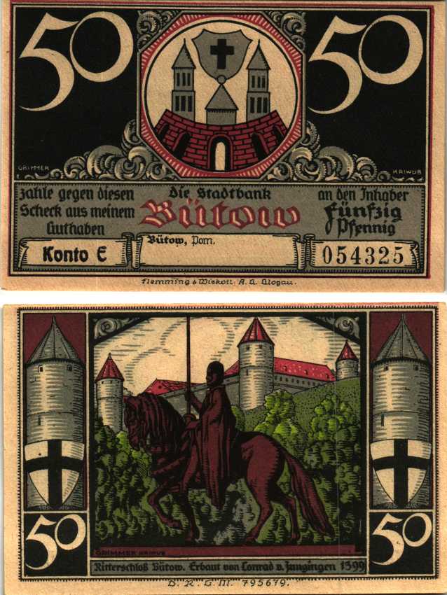 БЮТОВ 50 ПФЕННИГОВ 1922 НОТГЕЛЬД, БУКВА Е, ПОЛЬША Grabowski 204.1b бумага 6318-33-3-2