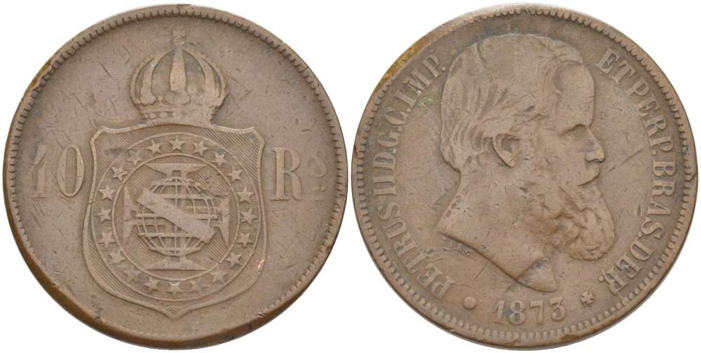 БРАЗИЛИЯ 40 РЕЙС 1873 ПЕДРО II (1831-1889) KM 479 бронза 4517-1142