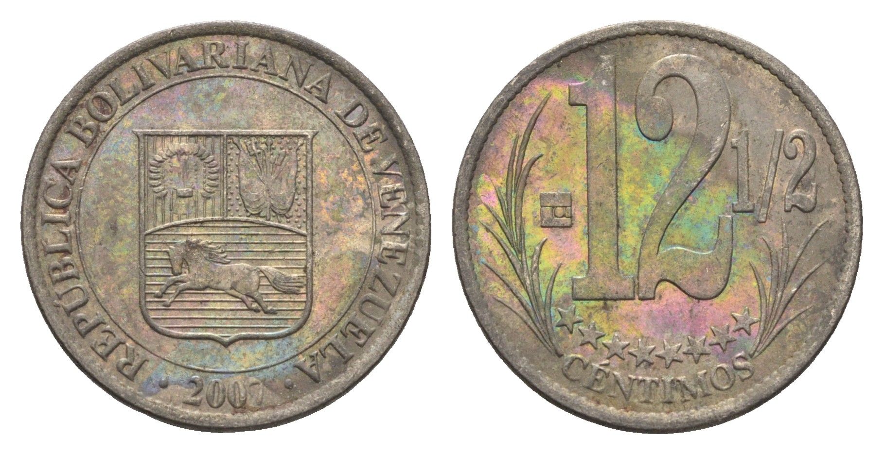 Венесуэла 12 1/2 сентимо 2007 Y 90 сталь плакированная никелем 4662-816