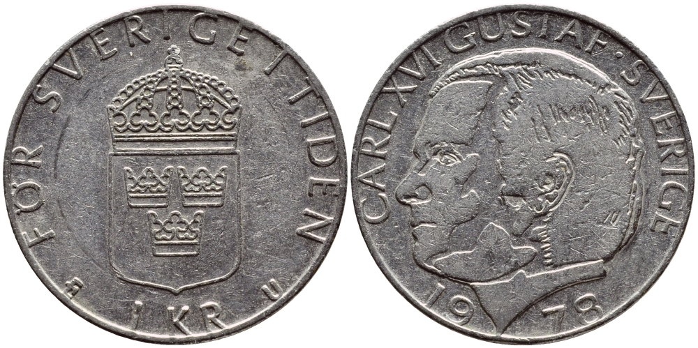 Швеция 1 крона 1978 Карл XVI Густав (1973- ) KM 852 медь плакированная медно-никелем 4397-852