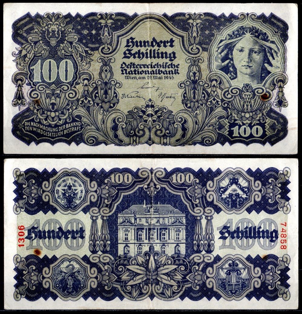 Австрия 100 шиллингов 1945 Pick 118 бумага 7457-22-3-2