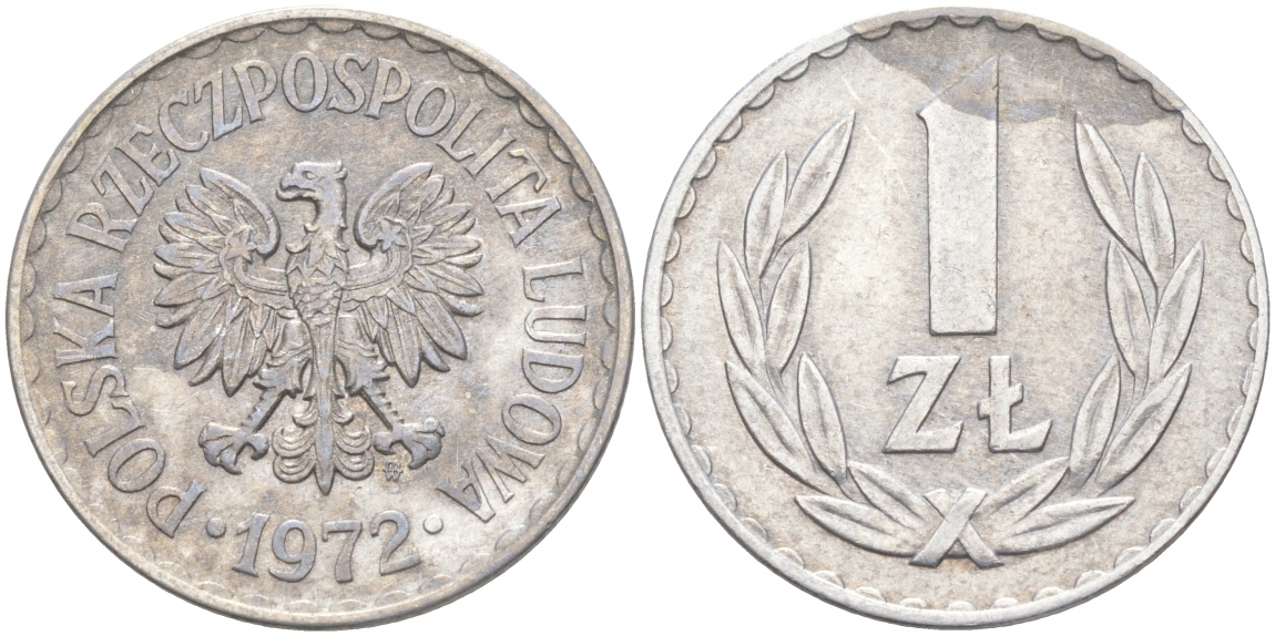 ПОЛЬША 1 ЗЛОТЫЙ 1972 MW KM 49.1 алюминий 68-417