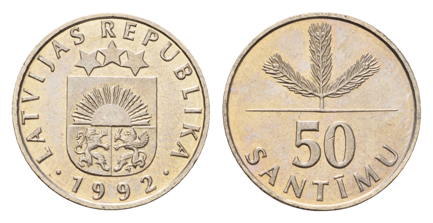 Латвия 50 сантимов 1992 KM 13 медно-никель UNC M82-16