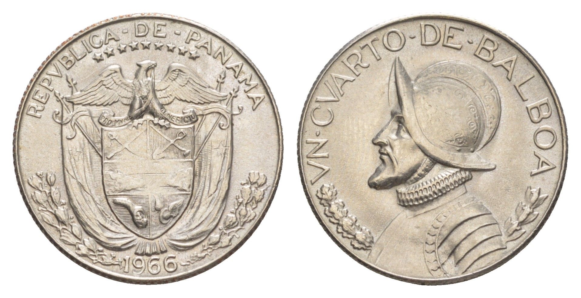 Панама 1/4 бальбоа (25 сентесимо) 1966 KM 11.2a медь плакированная медно-никелем aUNC 4642-627