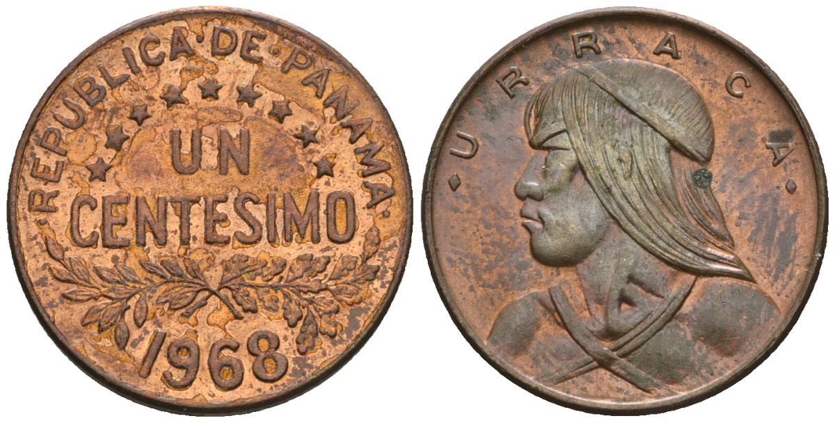 Панама 1 сентесимо 1968  KM 22 бронза  aUNC  4609-819