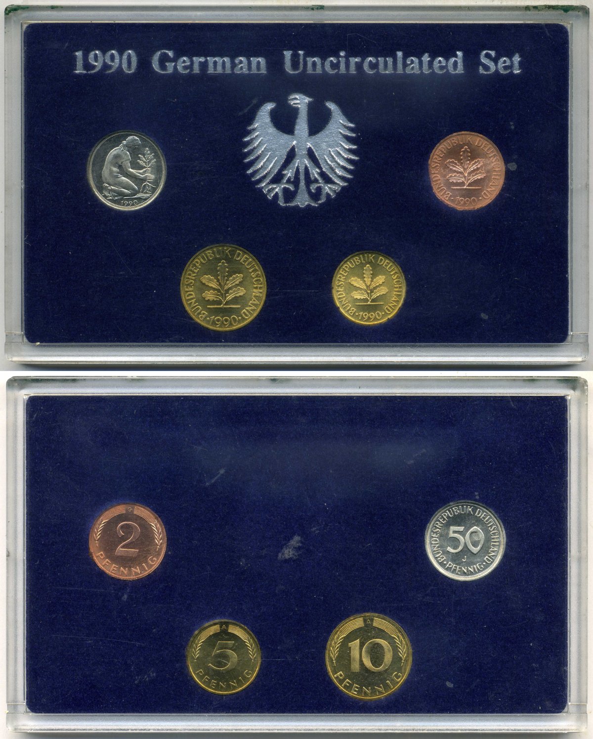 Германия набор из 4 монет 1990 2, 5, 10 и 50 пфеннигов KM 106a, 107, 108, 109 сталь плакированная медью, сталь плакированная латунью, медно-никель UNC 3-6-1-17