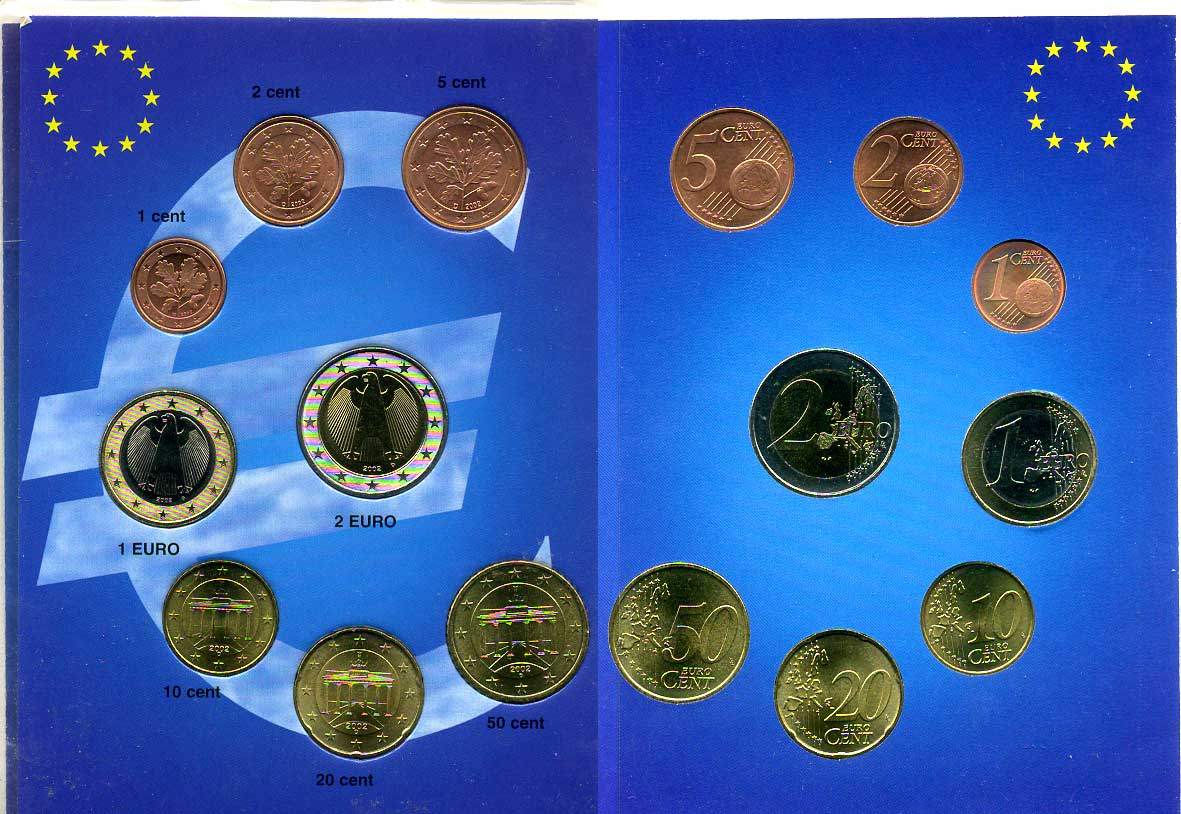 ФРГ евронабор из 8 монет 2002 D  биметалл  UNC  1-6-2-50