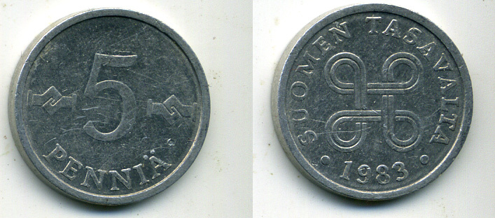 ФИНЛЯНДИЯ 5 ПЕННИ 1983 KM 45a алюминий 61-1225