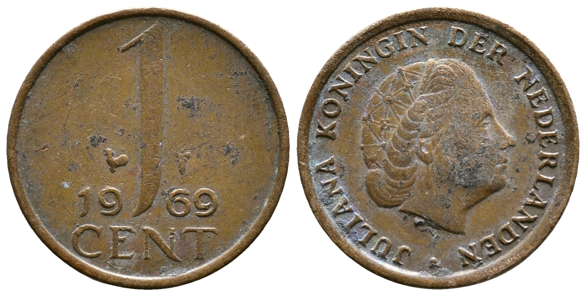 НИДЕРЛАНДЫ 1 ЦЕНТ 1969 ЮЛИАНА KM 180 бронза 177-511