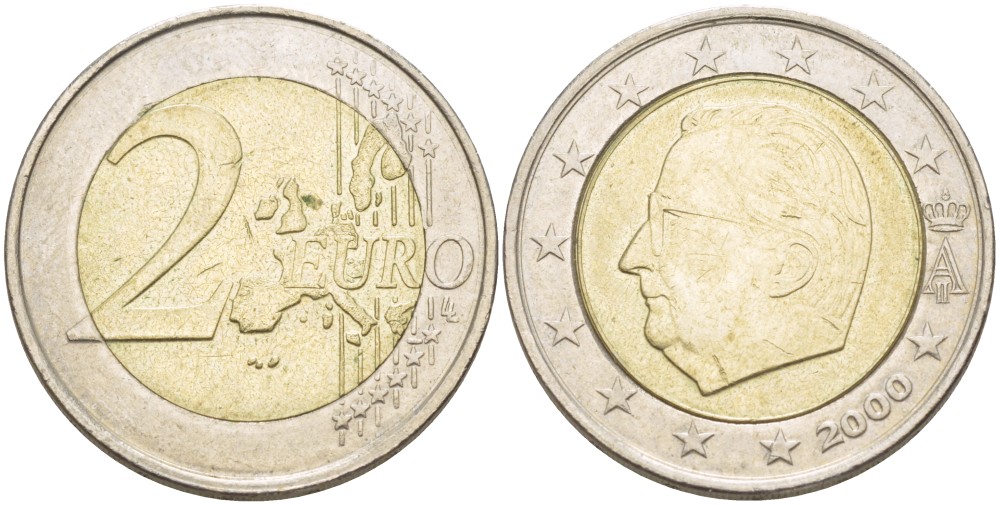 БЕЛЬГИЯ 2 ЕВРО 2000 АЛЬБЕРТ II KM 231 биметалл 4543-343