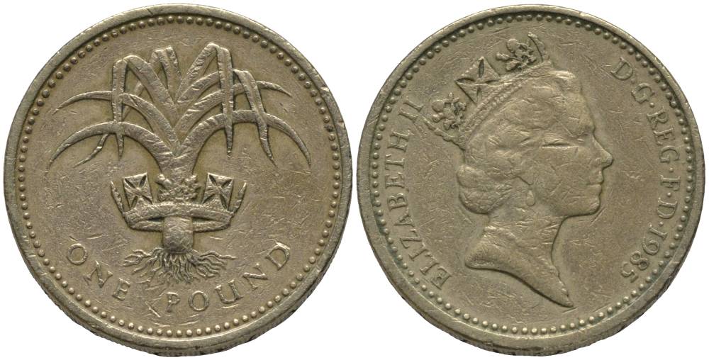 Великобритания 1 фунт 1985 Елизавета II (1952-2022) KM 941, Spink 4331 никель латунь 181-621