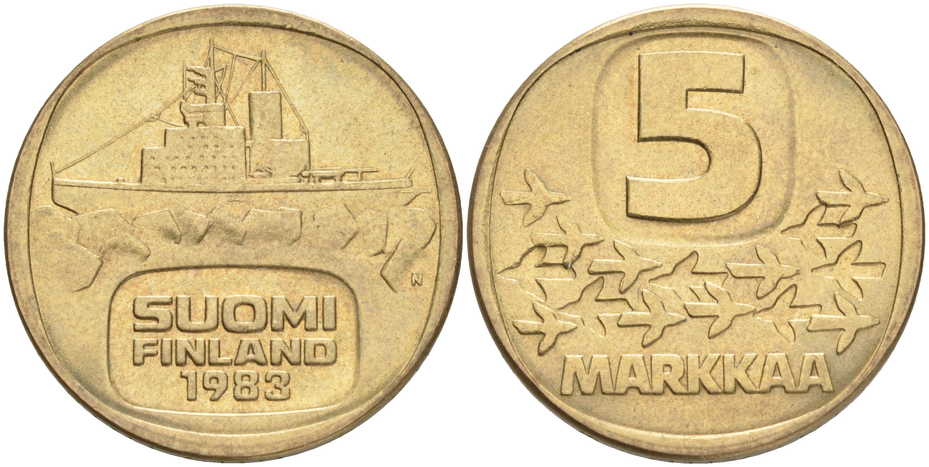 ФИНЛЯНДИЯ 5 МАРОК 1983 N ЛЕДОКОЛ KM 57 алюминиевая бронза 4556-857