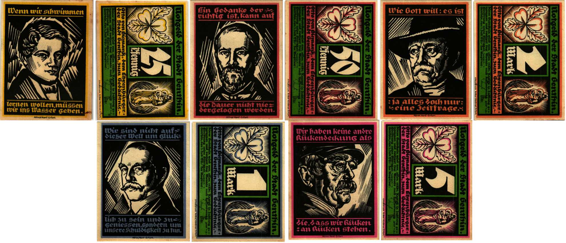 ГЕНТИН НАБОР ИЗ 5 БАНКНОТ, 25, 50 ПФЕННИГОВ, 1, 2, 5 МАРОК 1921 НОТГЕЛЬД, 1 ИЮЛЯ 1921, ЗЕМЛЯ САКСОНИЯ-АНХАЛЬТ, ПОЛНЫЙ КОМПЛЕКТ Grabowski 419.2 бумага 6318-39-3-2