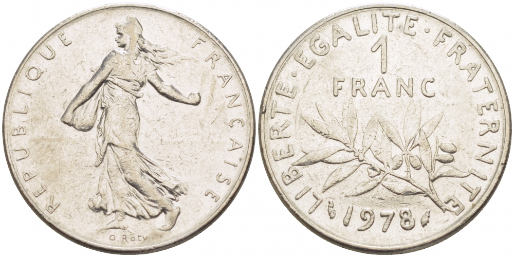 ФРАНЦИЯ 1 ФРАНК 1978 СЕЯТЕЛЬ KM 925.1 никель 4402-1127
