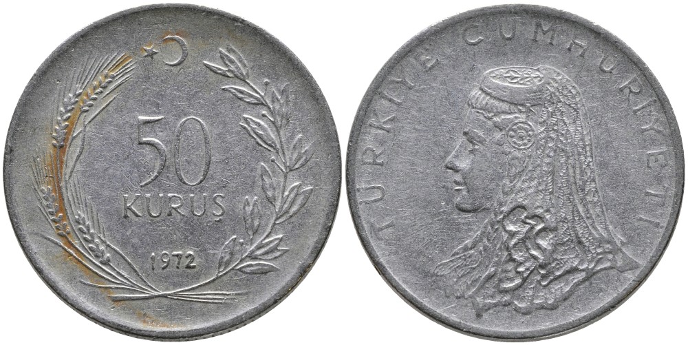 Турция 50 курушей 1972 Анатолийская невеста KM 899 нержавеющая сталь 4541-745