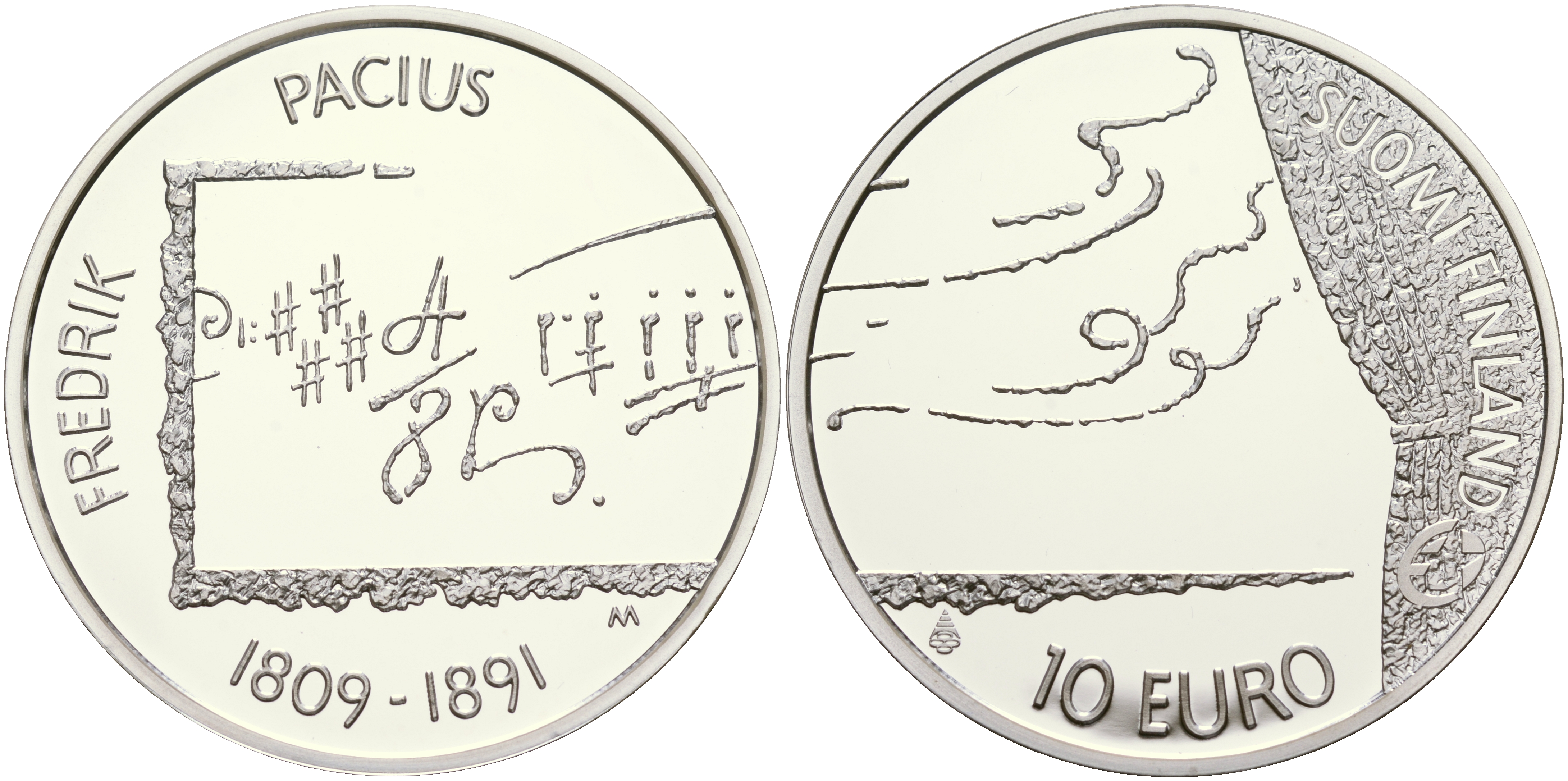 Финляндия 10 евро 2009 Фредрик Пациус, композитор KM 148 серебро  PROOF 11-077-41