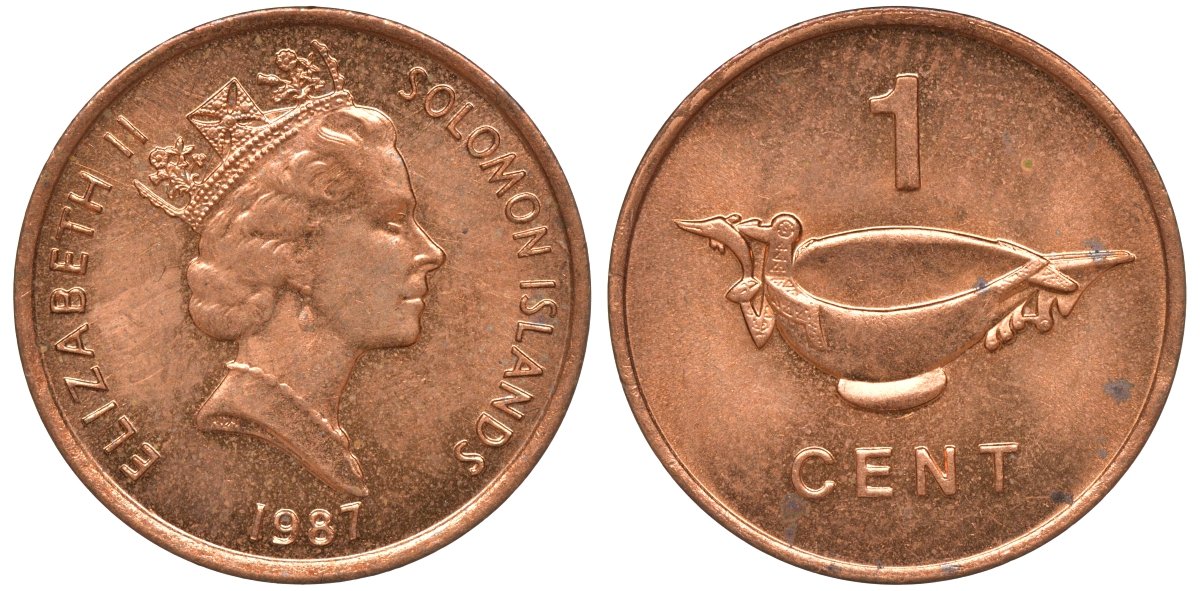 Соломоновы острова 1 цент 1987 Елизавета II (1953-) KM 24 сталь плакированная бронзой aUNC 4602-939