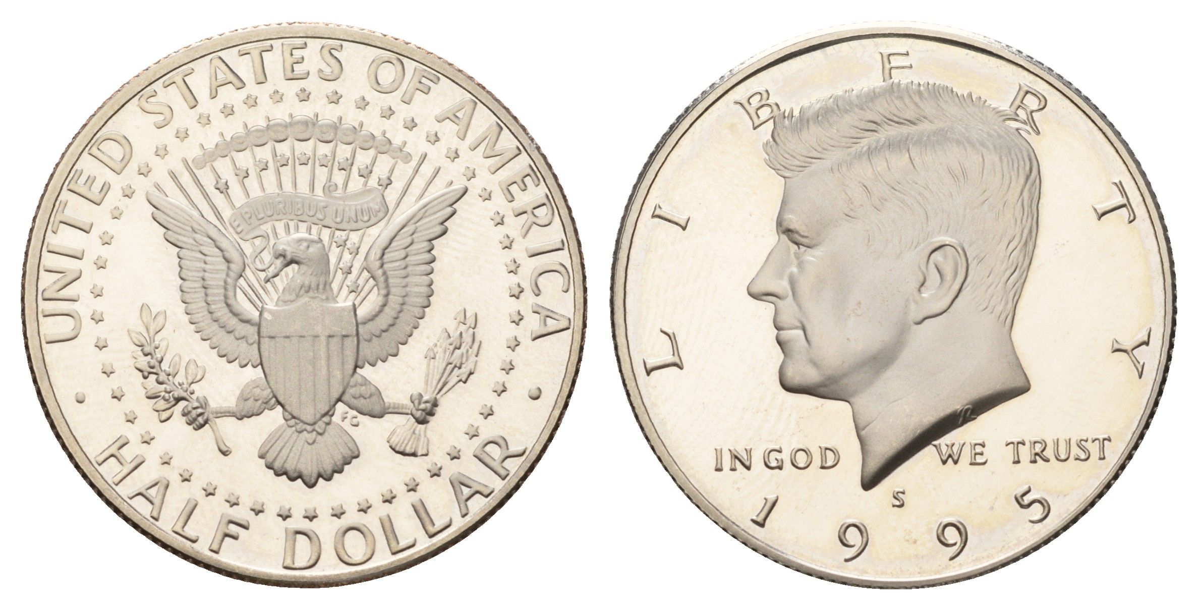 США 1/2 доллара (50 центов) 1995 S, Джон Кеннеди KM A202b медь плакированная медно-никелем PROOF 1522-1213