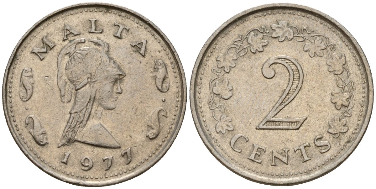 Мальта 2 цента 1977 Пентесилея, царица амазонок KM 9 медь цинк 4154-715