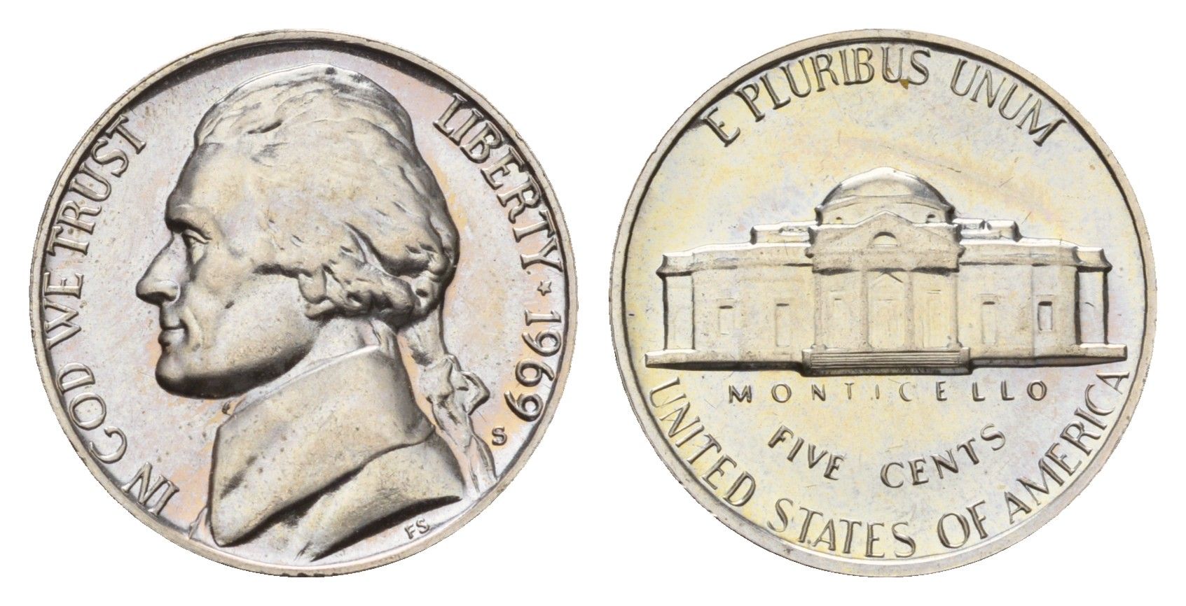 США 5 центов 1969 S KM A192 медно-никель PROOF 270-1531