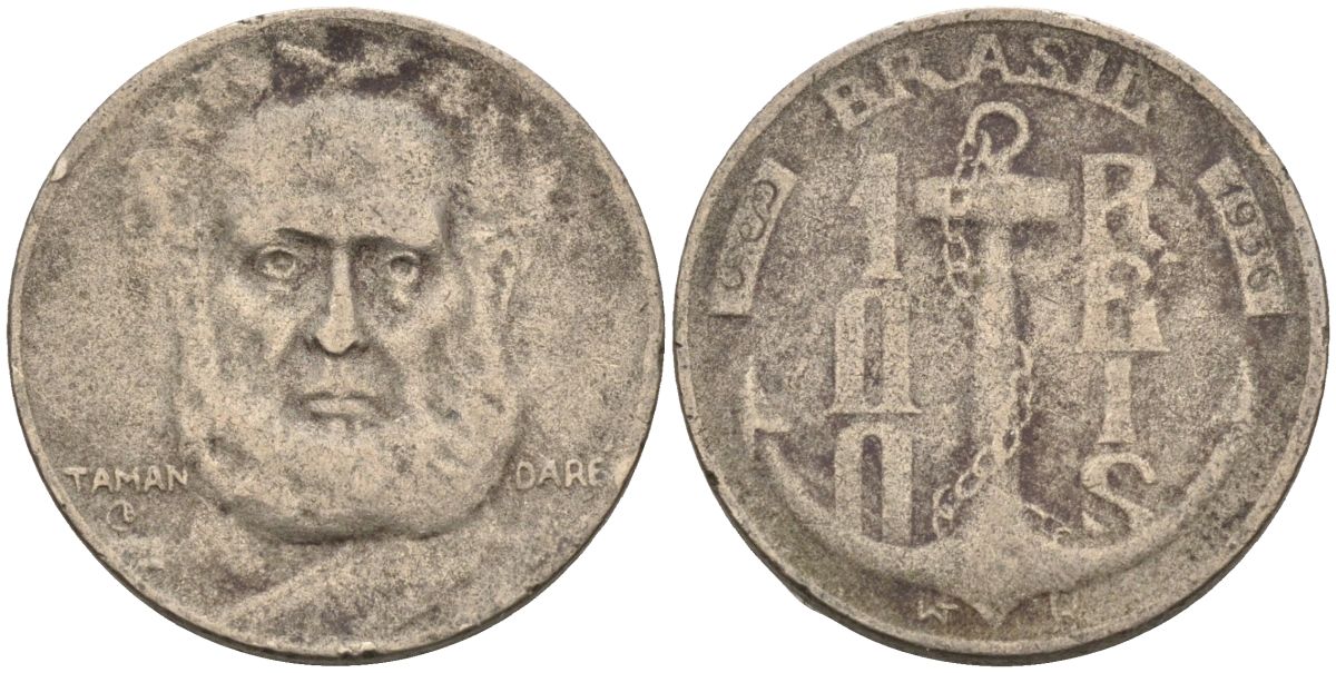 Бразилия 100 рейс 1936 Маркиз Тамандаре KM 536 медно-никель 4115-511