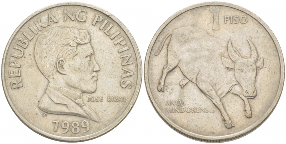 ФИЛИППИНЫ 1 ПИСО 1989 БЫК KM 243.1 медно-никель 4403-944