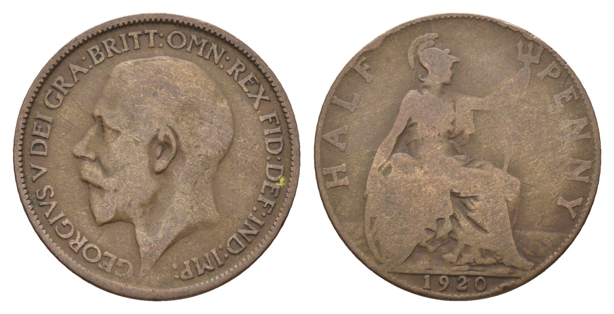 Великобритания 1/2 пенни 1920 Георг V (1910-1936) KM 809, Spink 4056 бронза 4662-1031