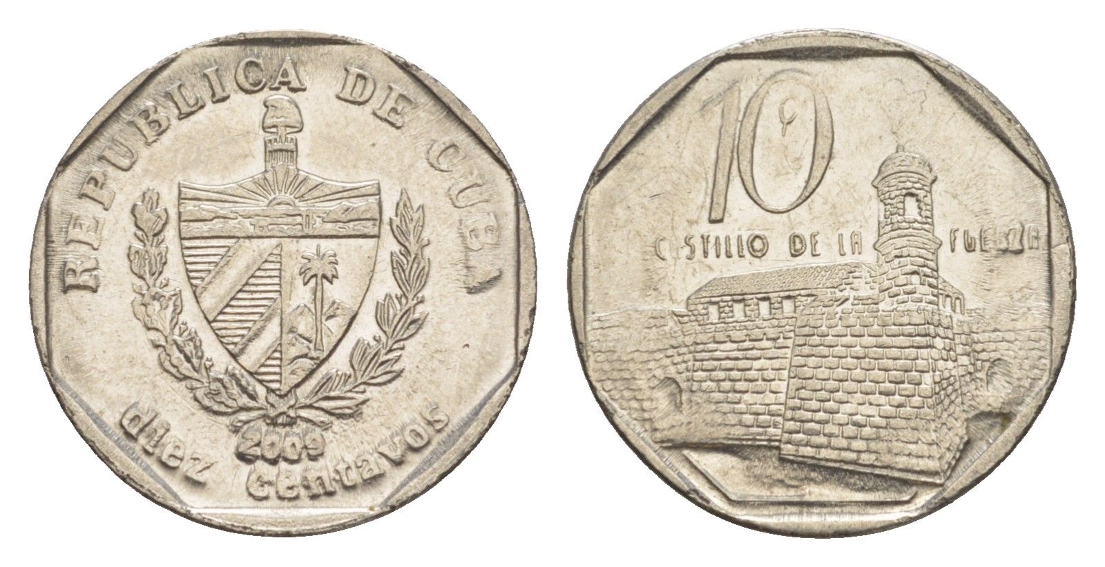 Куба 10 сентаво 2009 форт в Гаване Ла-Фуэрса KM 576.2, JMA MC20, Schoen 714 сталь плакированная никелем 4644-753