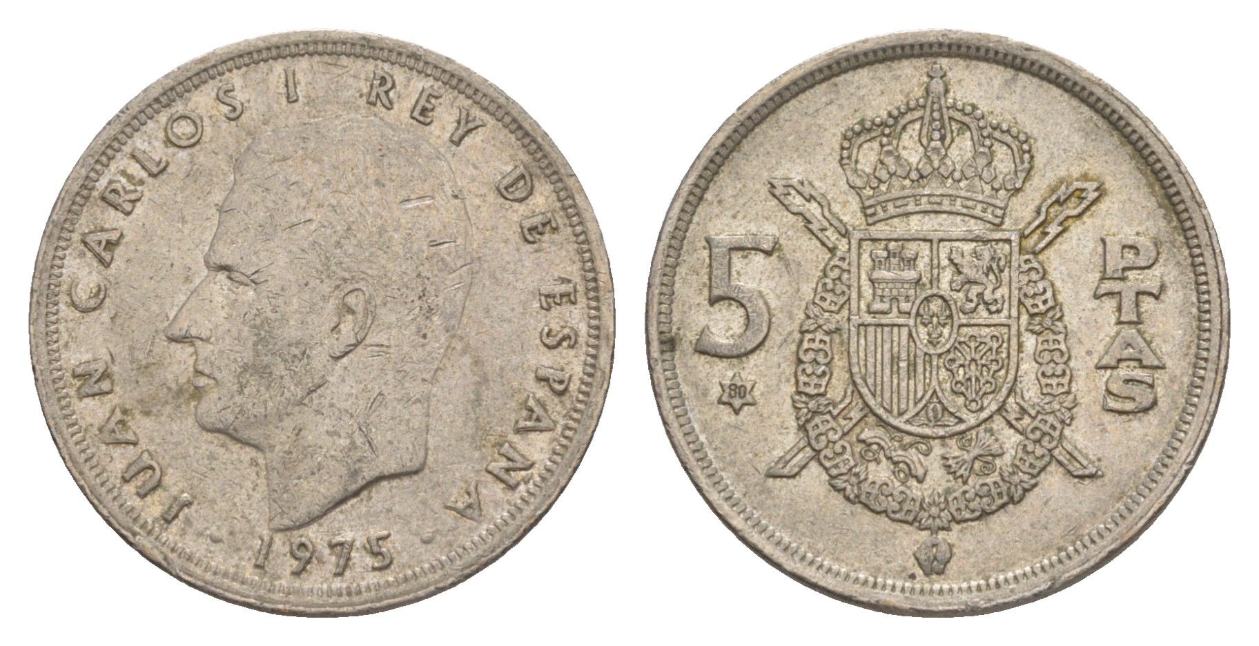 Испания 5 песет 1975 (80) M, Хуан Карлос I (1975-2014) KM 807 медно-никель 4619-1236