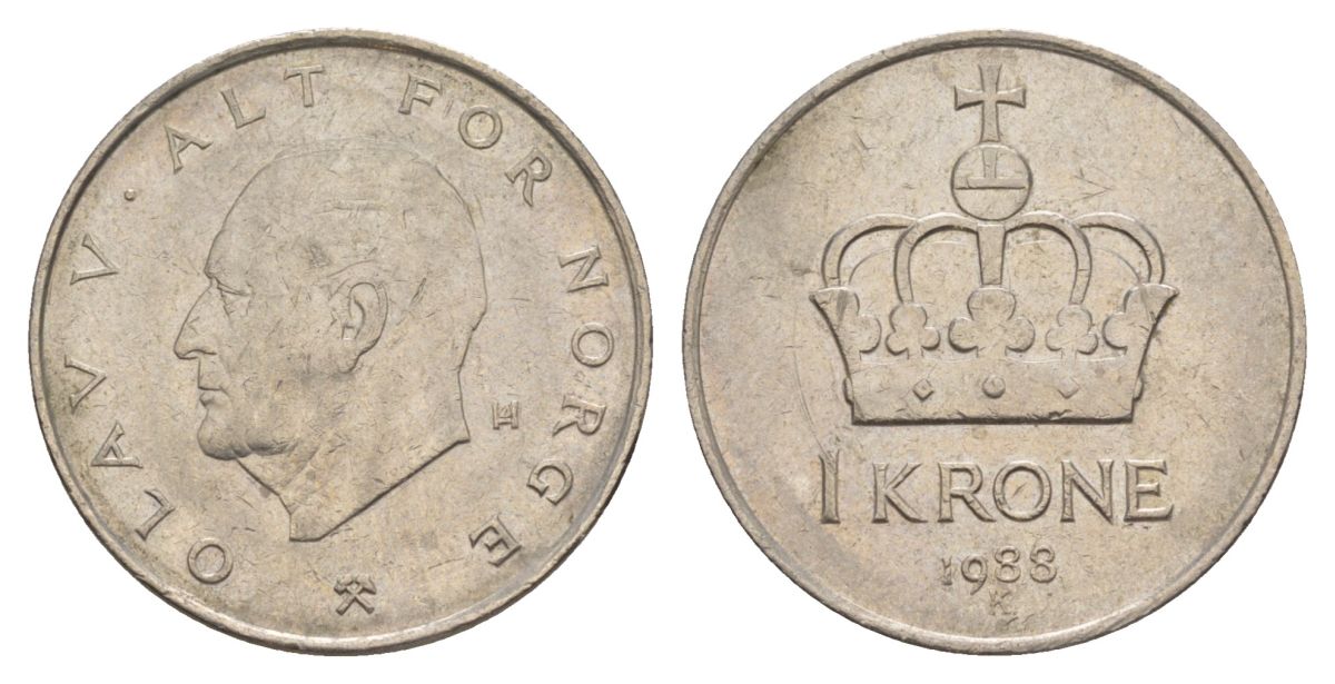 Норвегия 1 крона 1988 Улаф V (1957-1991) KM 419 медно-никель 4635-726