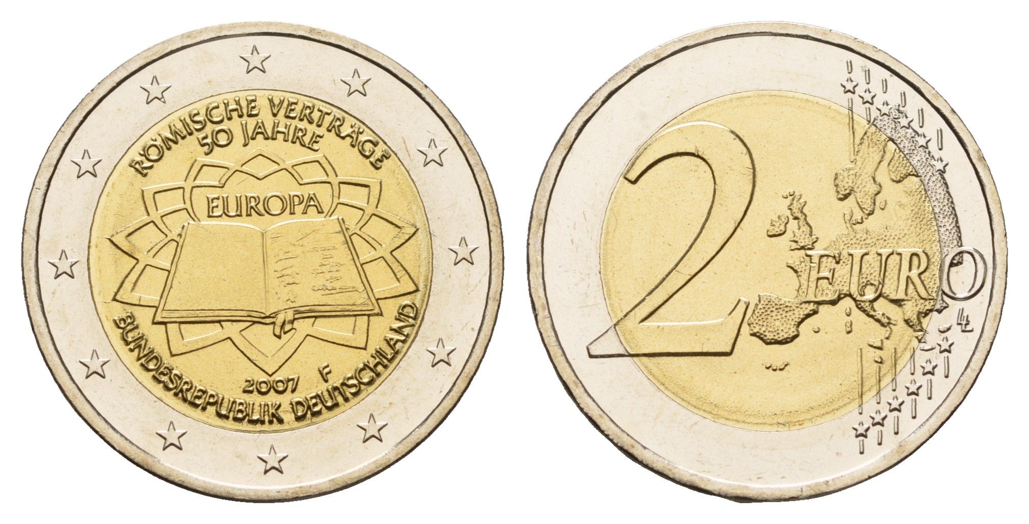 Германия 2 евро 2007 F, 50 лет подписанию Римского договора KM 259 биметалл UNC 1096-2-32